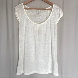 LOFT 100% Linen Tee Size Small Ivory Lightweight Summer Top Minimalist Basic